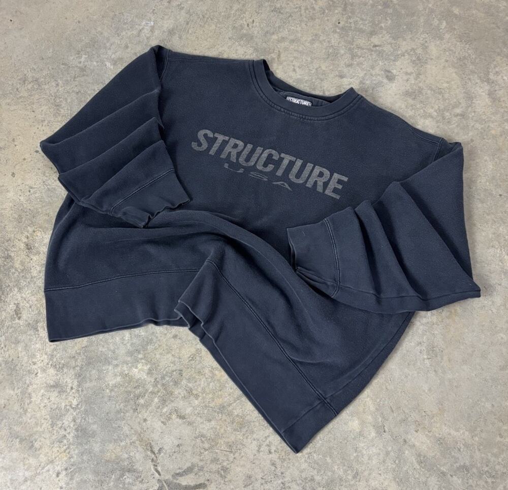 Vintage Structure Men’s Sunfaded Sweatshirt Sz XL Navy Cotton Skater Y2K USA